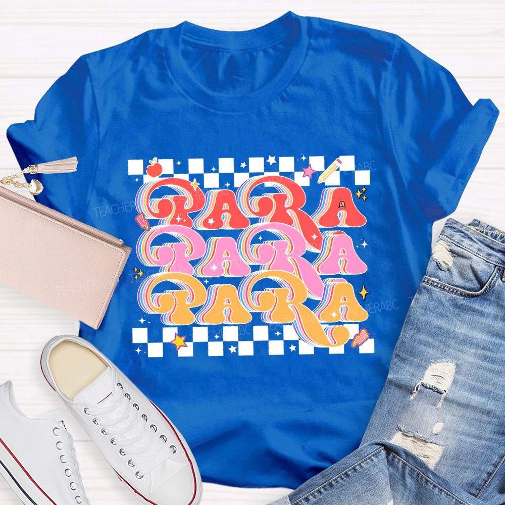 Para Professional Colored Fonts And Checkered Print T-shirt