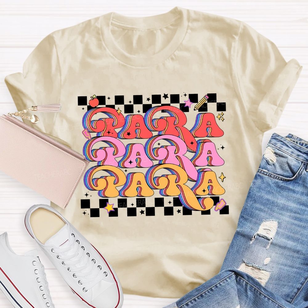 Para Professional Colored Fonts And Checkered Print T-shirt