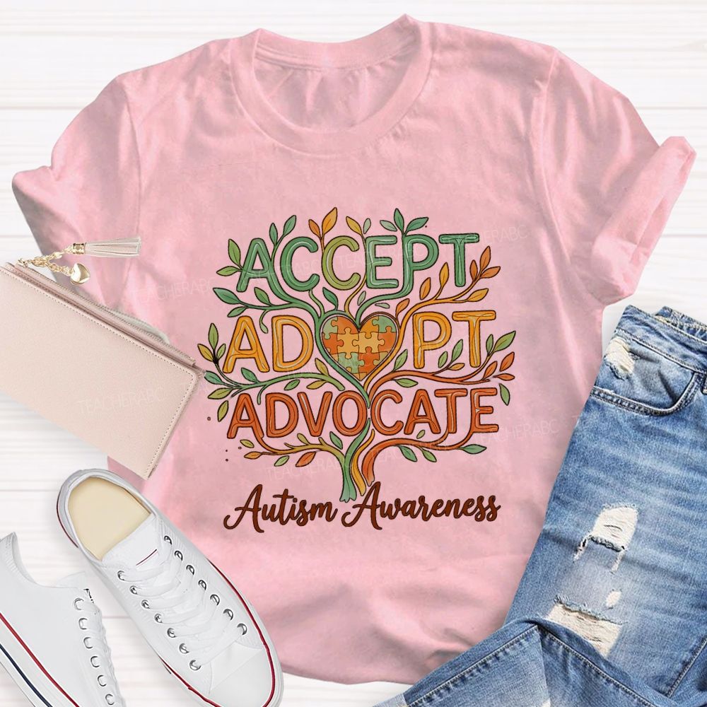 Autism Awareness Accept Adapt Advocate Teacher T-shirt