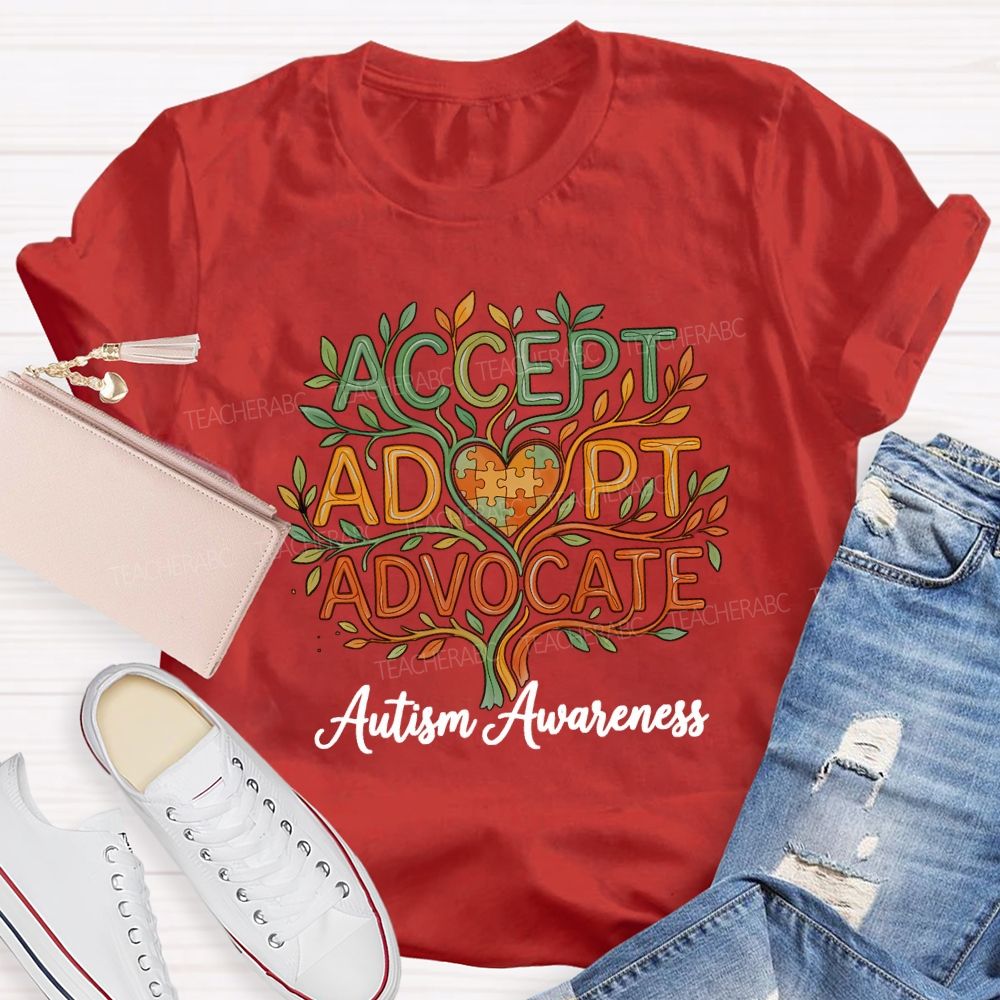 Autism Awareness Accept Adapt Advocate Teacher T-shirt