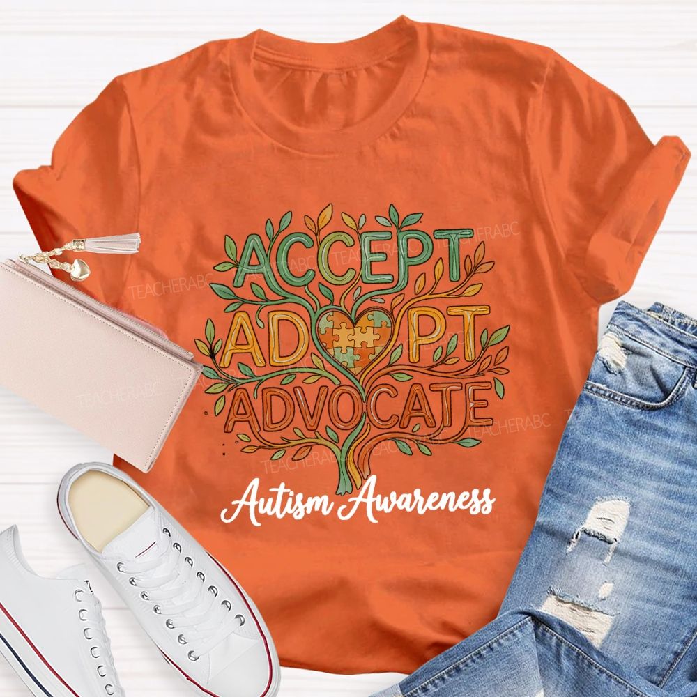 Autism Awareness Accept Adapt Advocate Teacher T-shirt