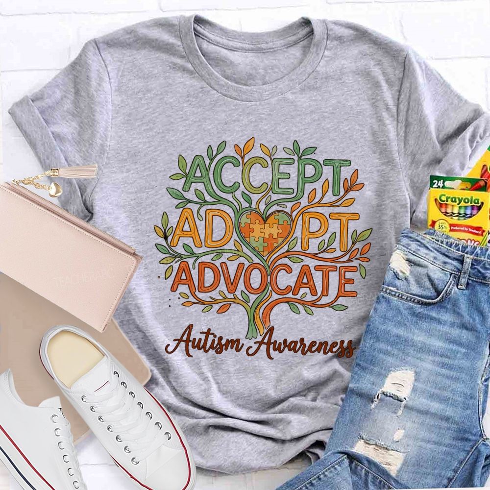 Autism Awareness Accept Adapt Advocate Teacher T-shirt