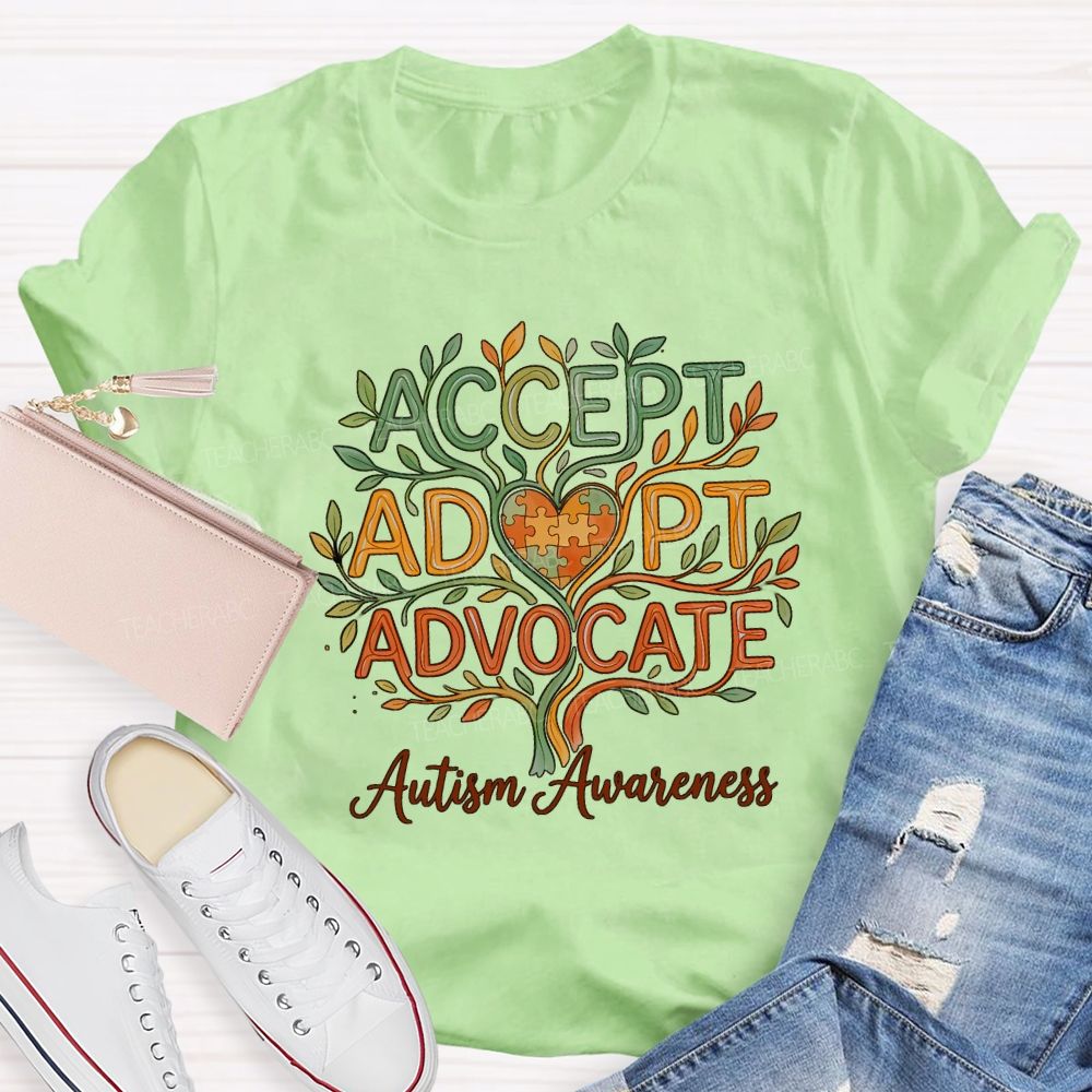 Autism Awareness Accept Adapt Advocate Teacher T-shirt