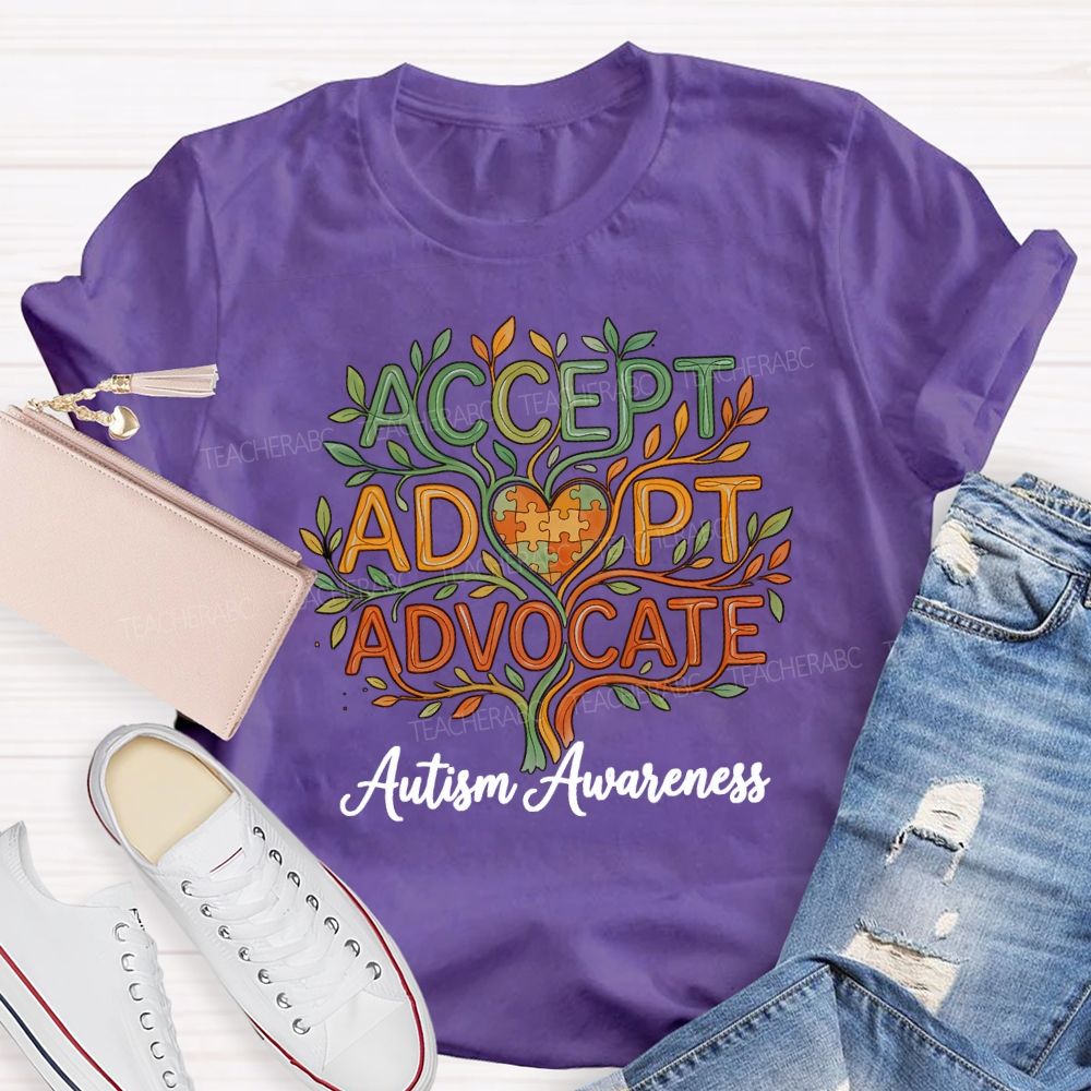 Autism Awareness Accept Adapt Advocate Teacher T-shirt