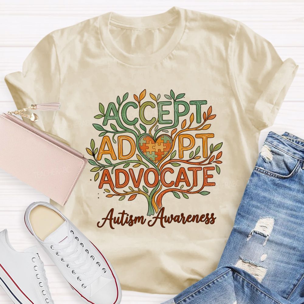Autism Awareness Accept Adapt Advocate Teacher T-shirt