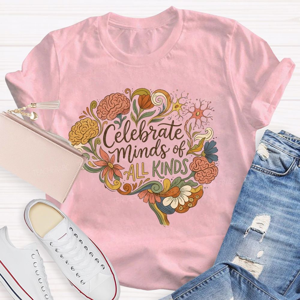 Celebrate Minds Of All Kinds Brain Flower  Teacher T-shirt