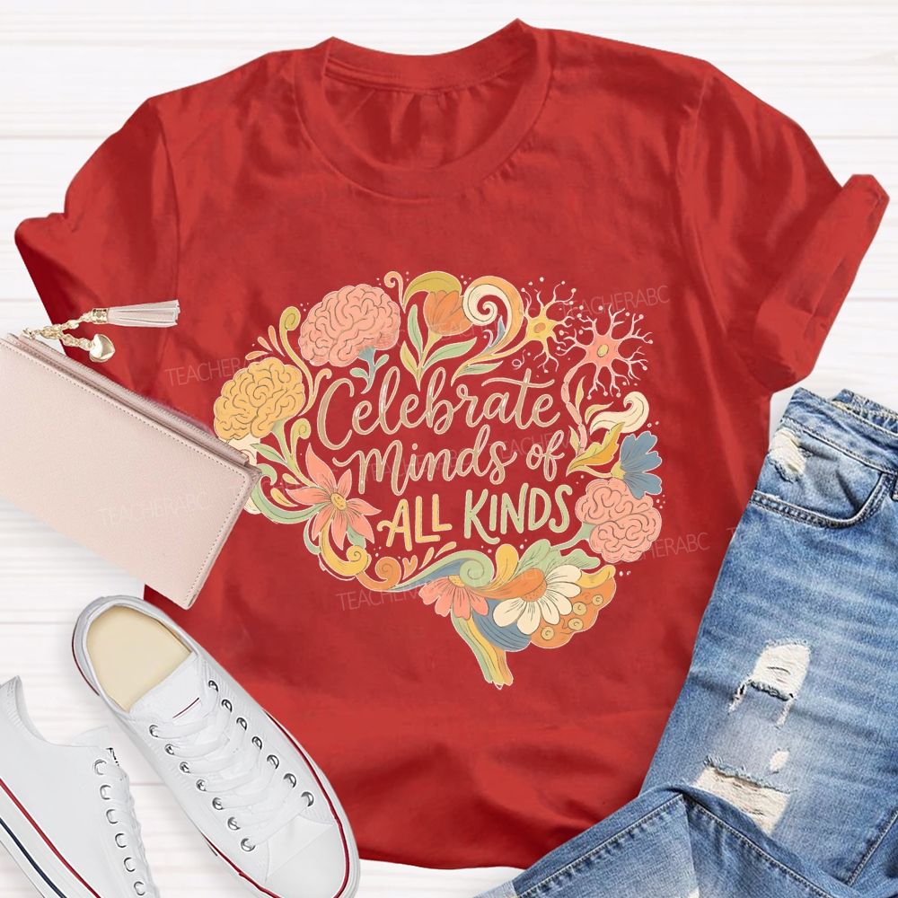 Celebrate Minds Of All Kinds Brain Flower  Teacher T-shirt
