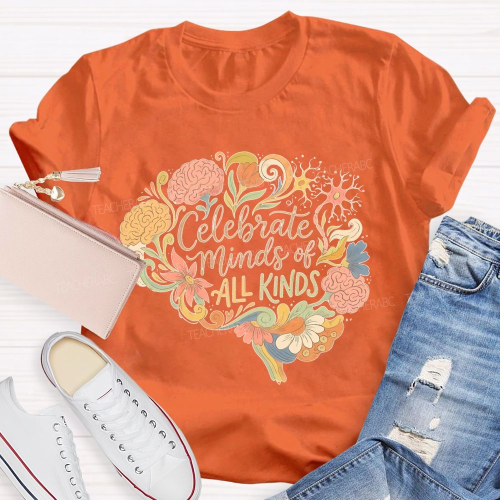 Celebrate Minds Of All Kinds Brain Flower  Teacher T-shirt