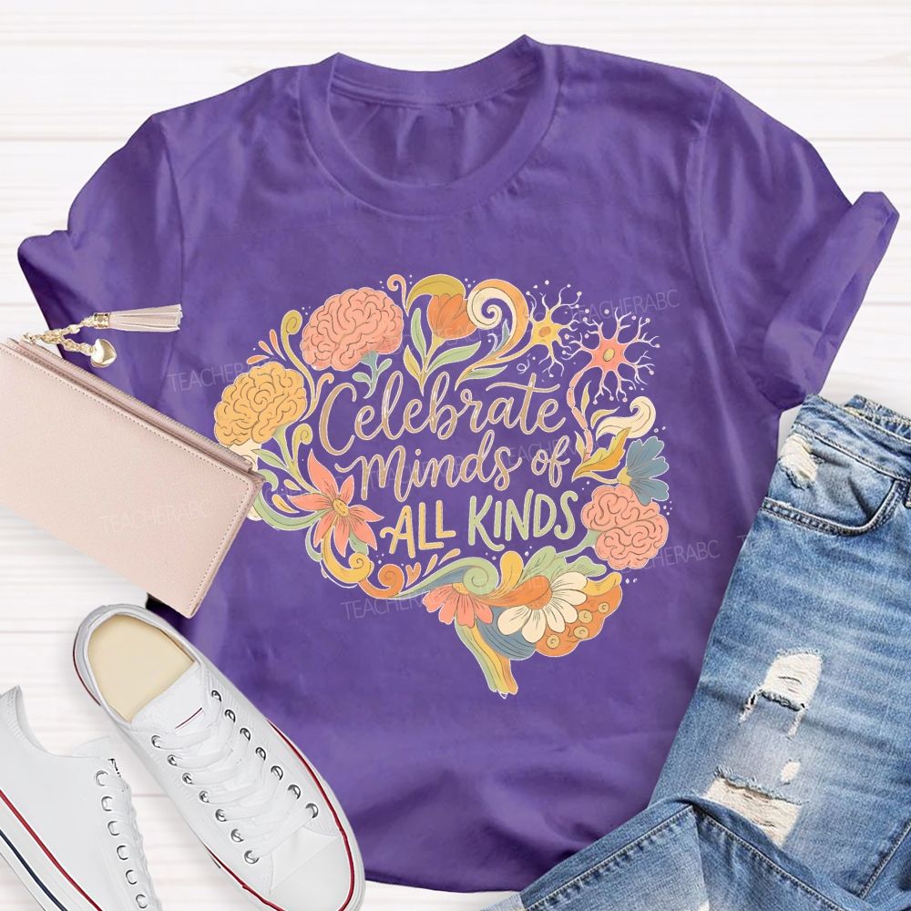 Celebrate Minds Of All Kinds Brain Flower  Teacher T-shirt