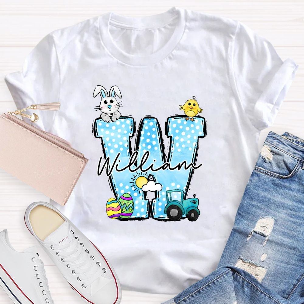 Personalized Name Rabbit Car Graphic Teacher T-shirt