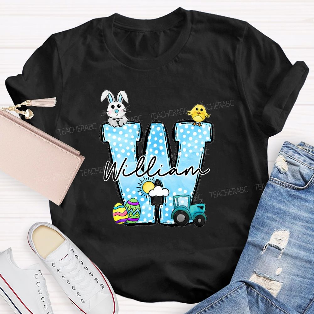 Personalized Name Rabbit Car Graphic Teacher T-shirt