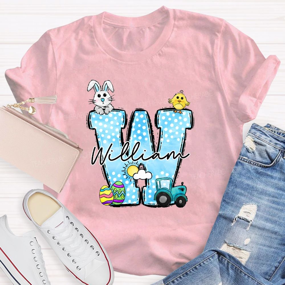 Personalized Name Rabbit Car Graphic Teacher T-shirt