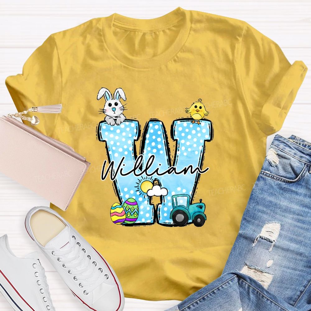 Personalized Name Rabbit Car Graphic Teacher T-shirt