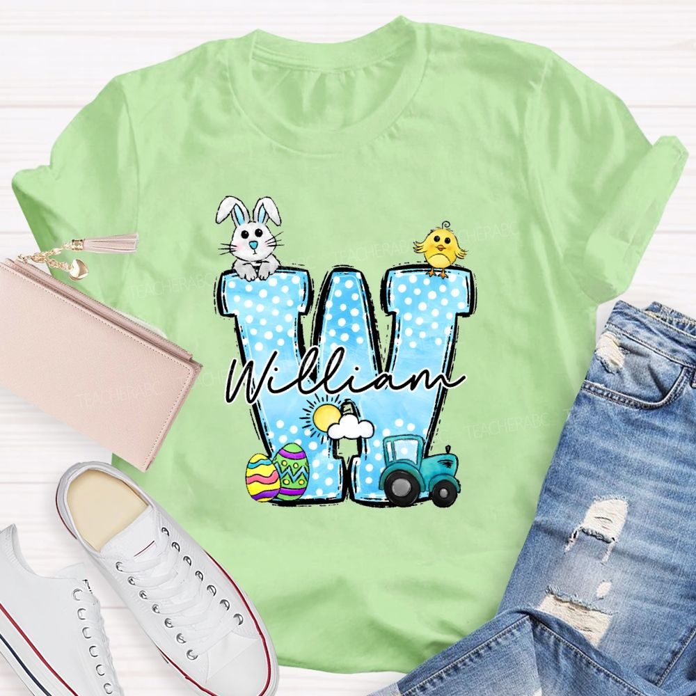 Personalized Name Rabbit Car Graphic Teacher T-shirt
