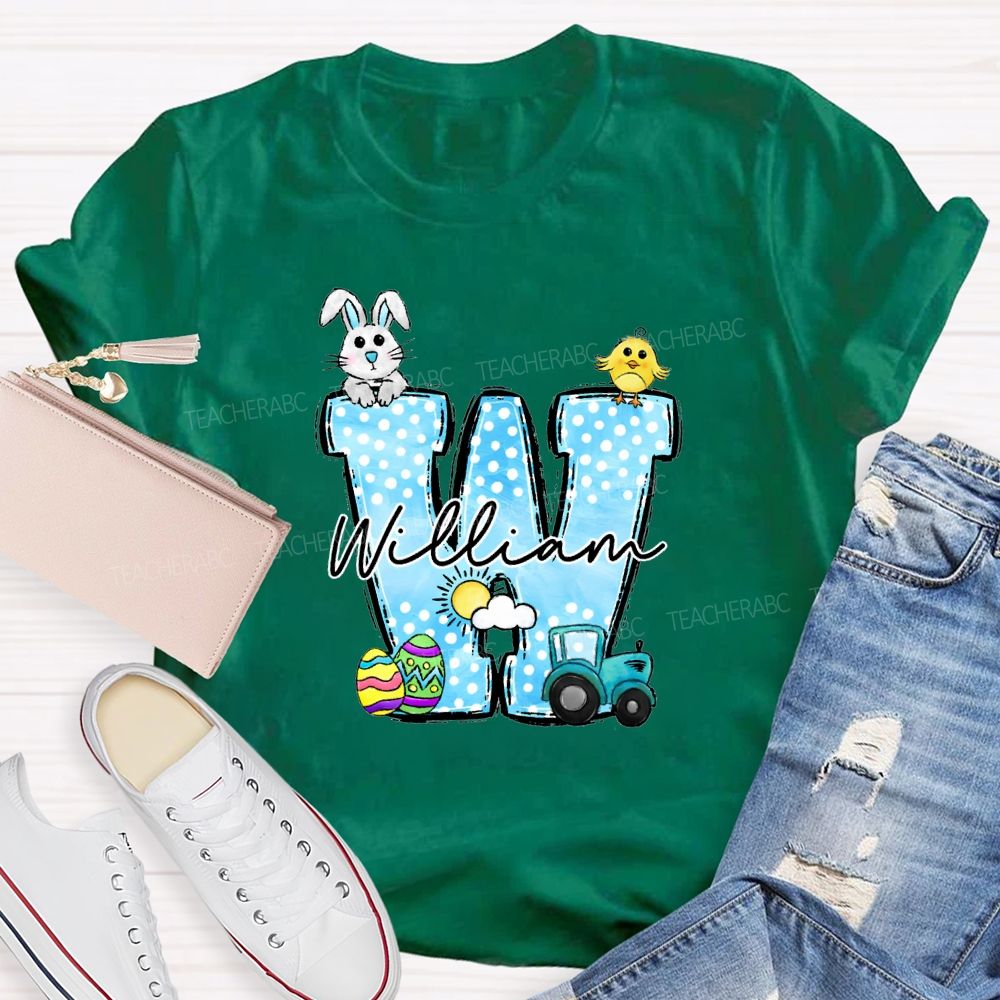 Personalized Name Rabbit Car Graphic Teacher T-shirt