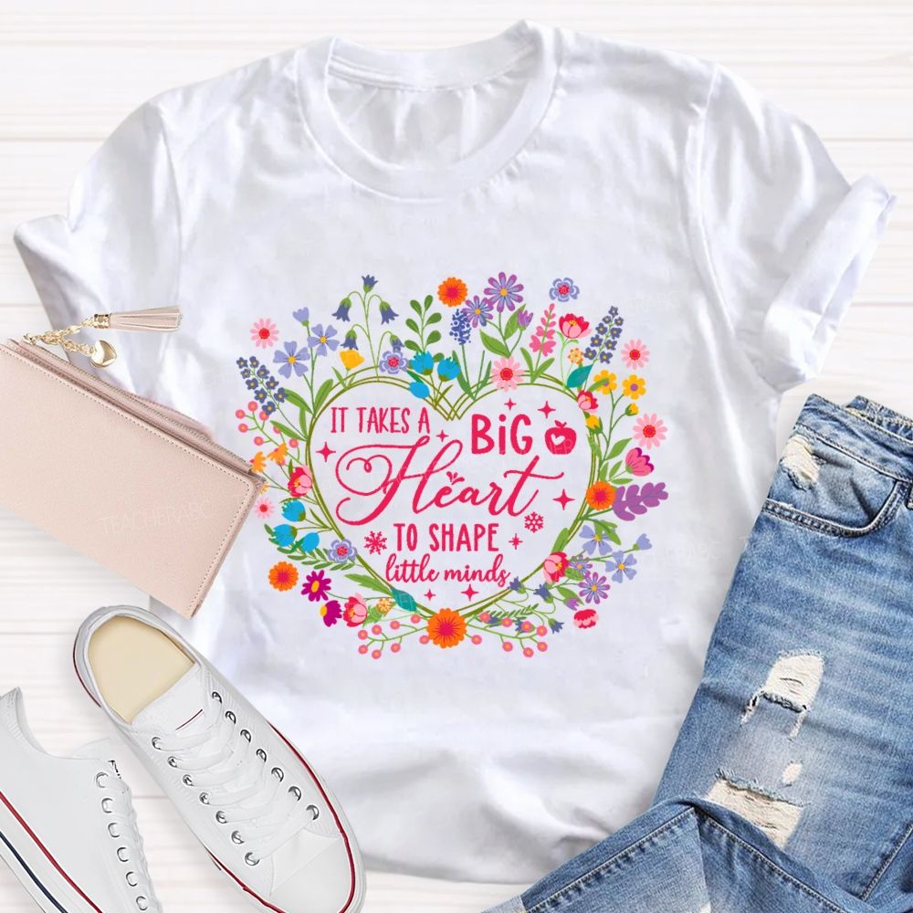 It Takes A Big Heart To Shape Little Minds Pink Heart Teacher T-shirt