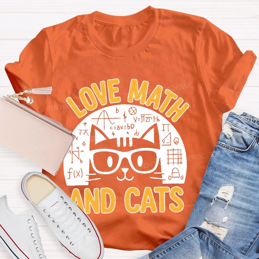 Love Math And Cats Graphic  Teacher T-shirt