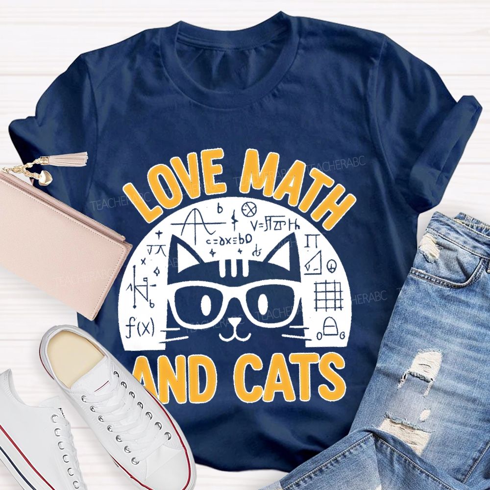Love Math And Cats Graphic  Teacher T-shirt