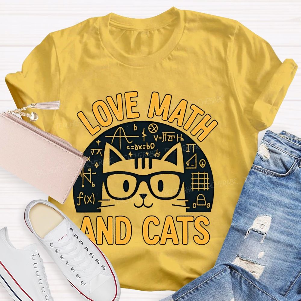 Love Math And Cats Graphic  Teacher T-shirt