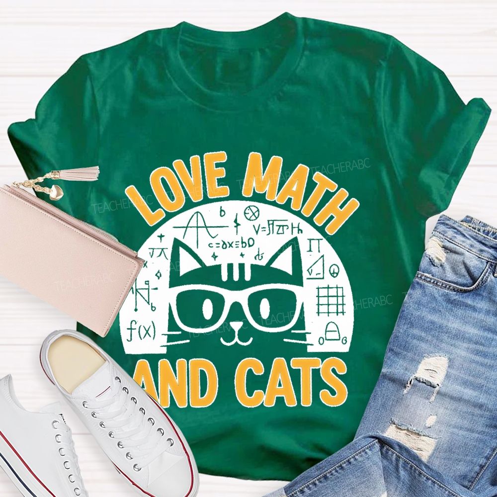Love Math And Cats Graphic  Teacher T-shirt