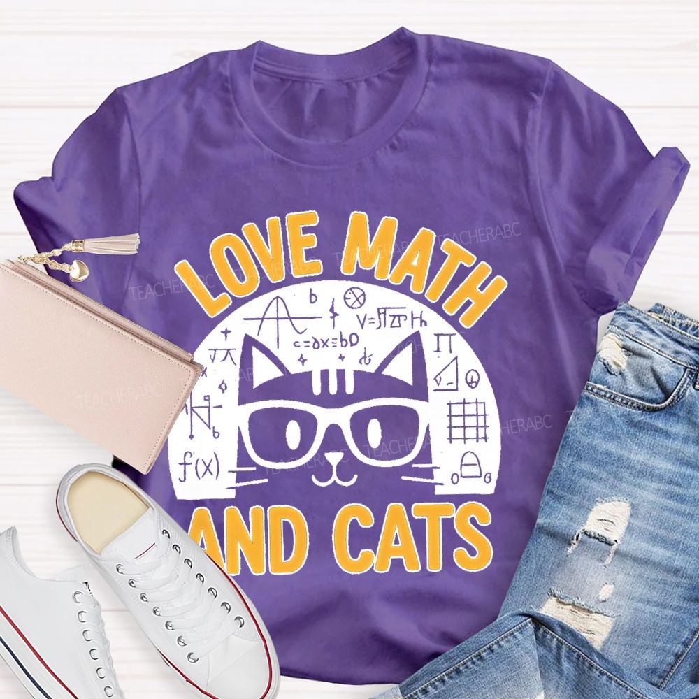 Love Math And Cats Graphic  Teacher T-shirt