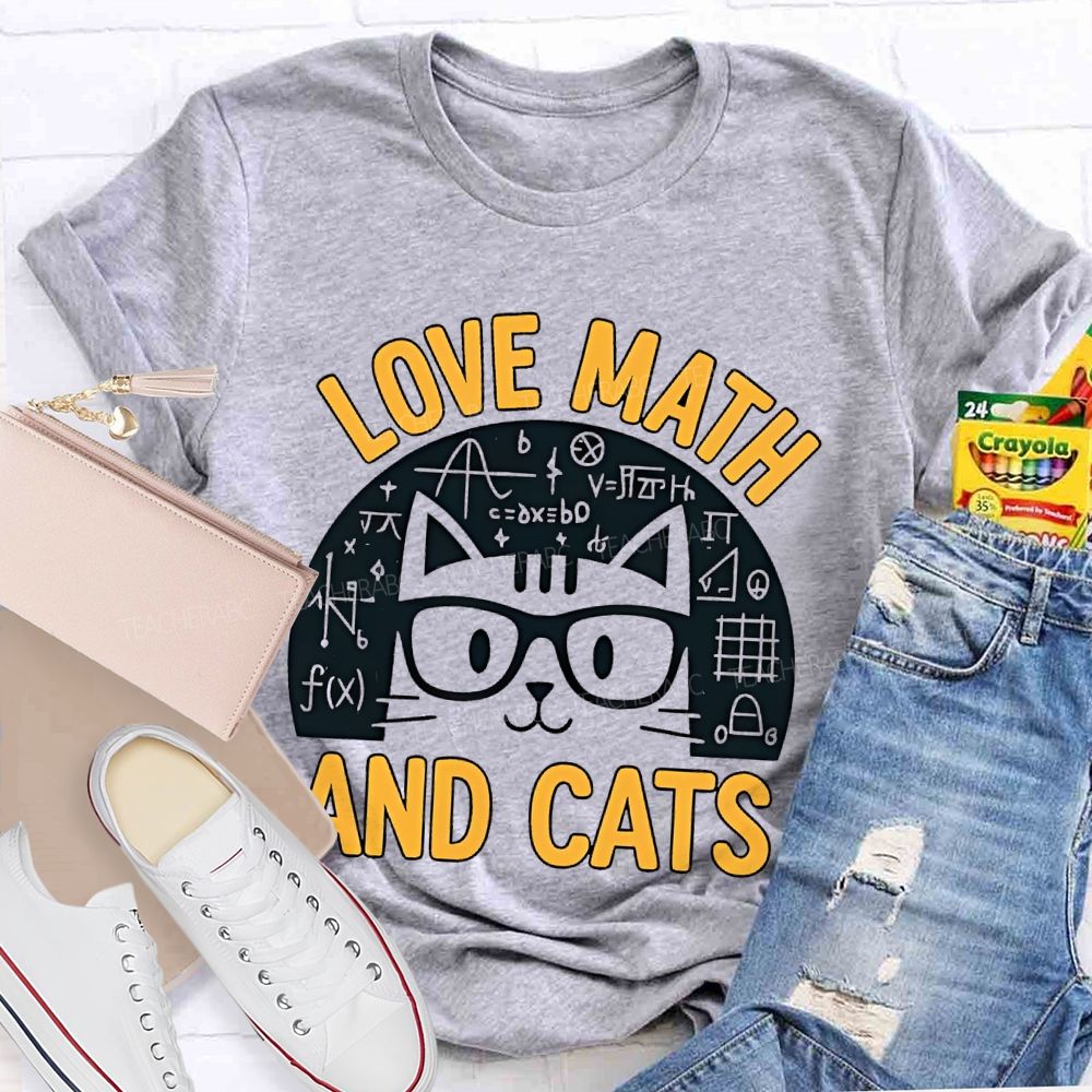 Love Math And Cats Graphic  Teacher T-shirt