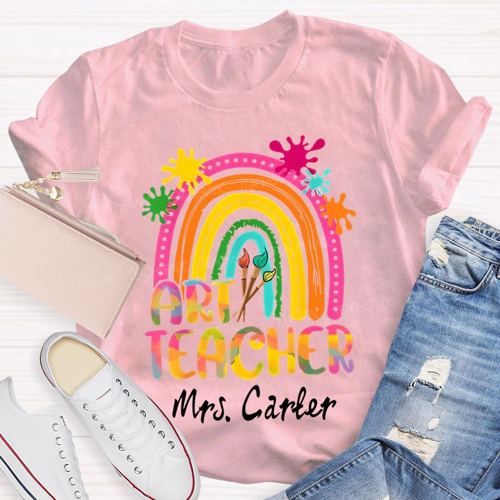 Personalized Name Art Teacher Gradient Fonts And Brushes Teacher T-shirt
