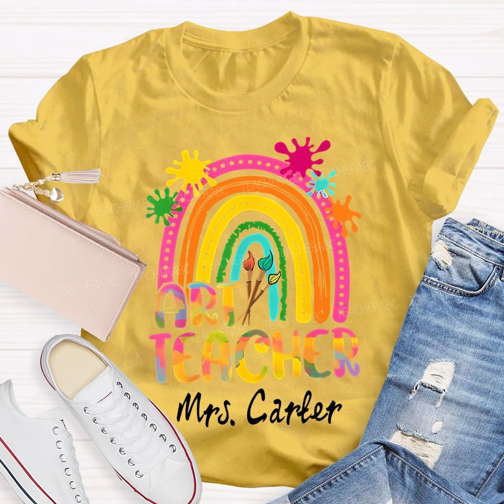 Personalized Name Art Teacher Gradient Fonts And Brushes Teacher T-shirt