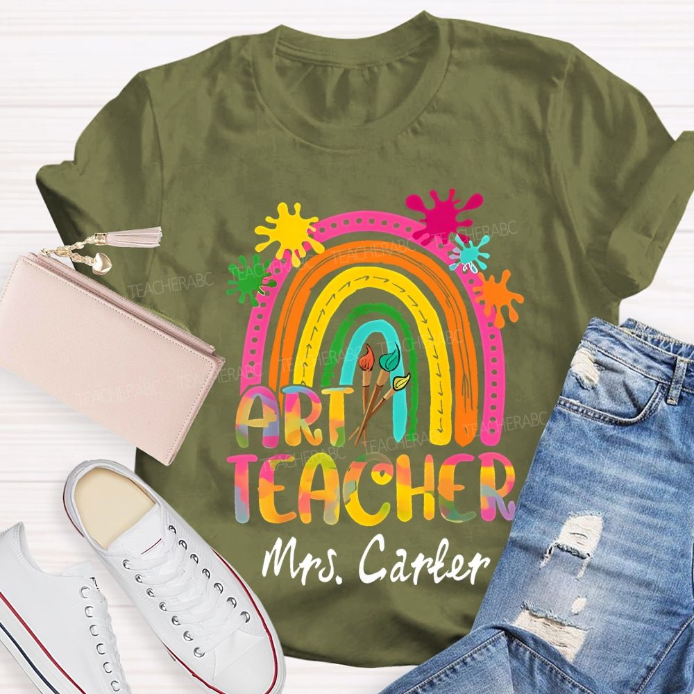 Personalized Name Art Teacher Gradient Fonts And Brushes Teacher T-shirt