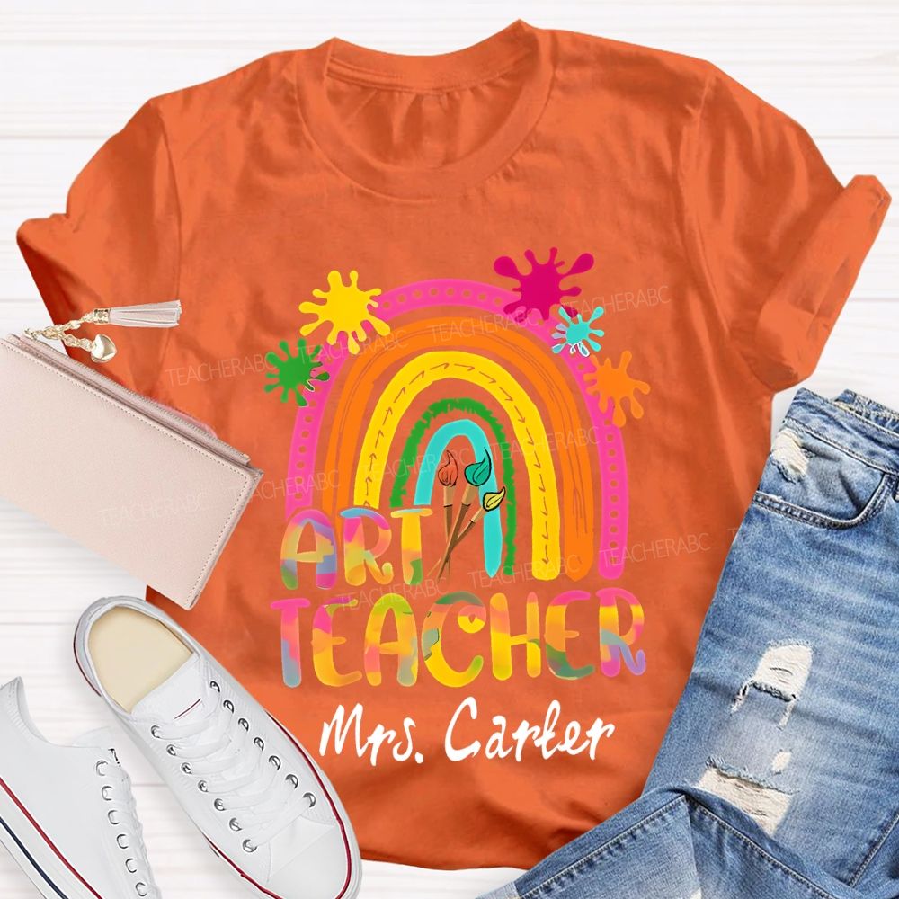 Personalized Name Art Teacher Gradient Fonts And Brushes Teacher T-shirt