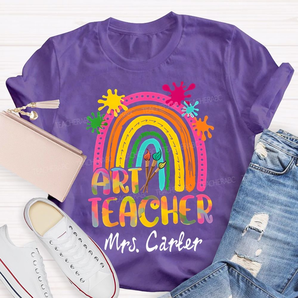 Personalized Name Art Teacher Gradient Fonts And Brushes Teacher T-shirt
