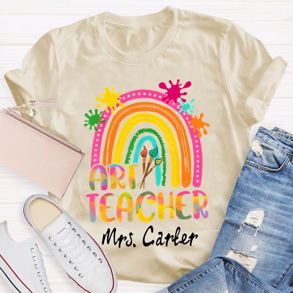Personalized Name Art Teacher Gradient Fonts And Brushes Teacher T-shirt