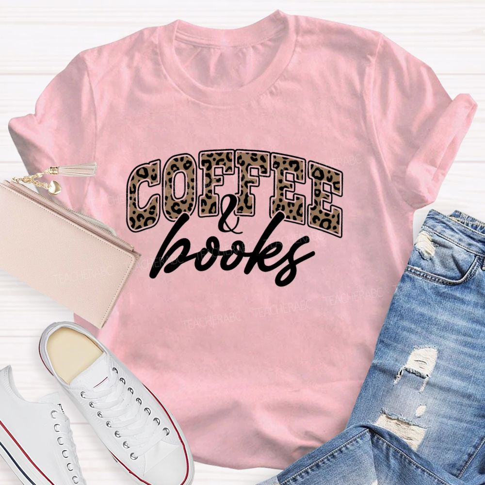 Coffee And Book Leopard Letter Teacher T-Shirt