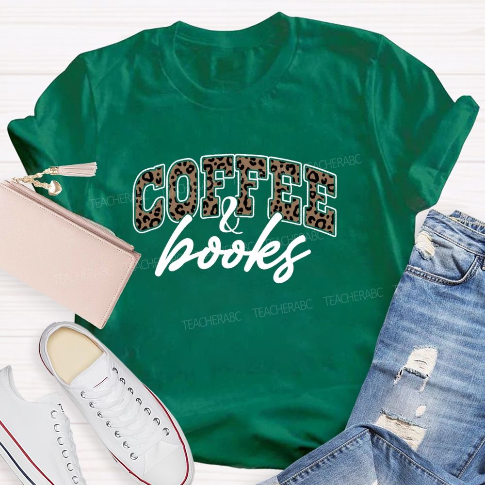Coffee And Book Leopard Letter Teacher T-Shirt