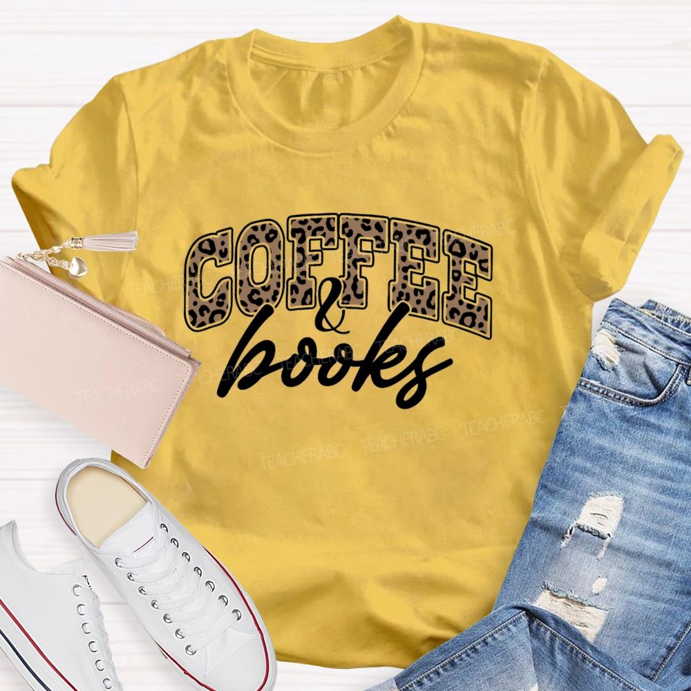 Coffee And Book Leopard Letter Teacher T-Shirt