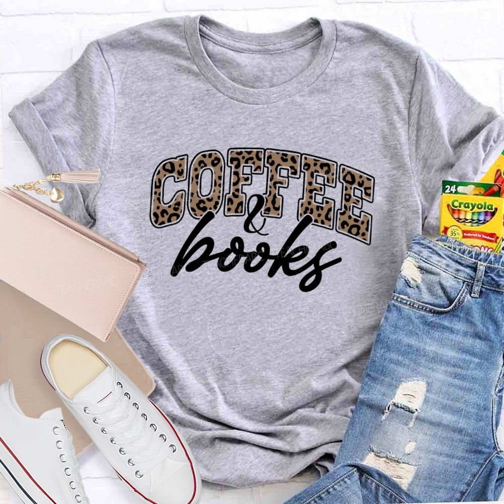 Coffee And Book Leopard Letter Teacher T-Shirt