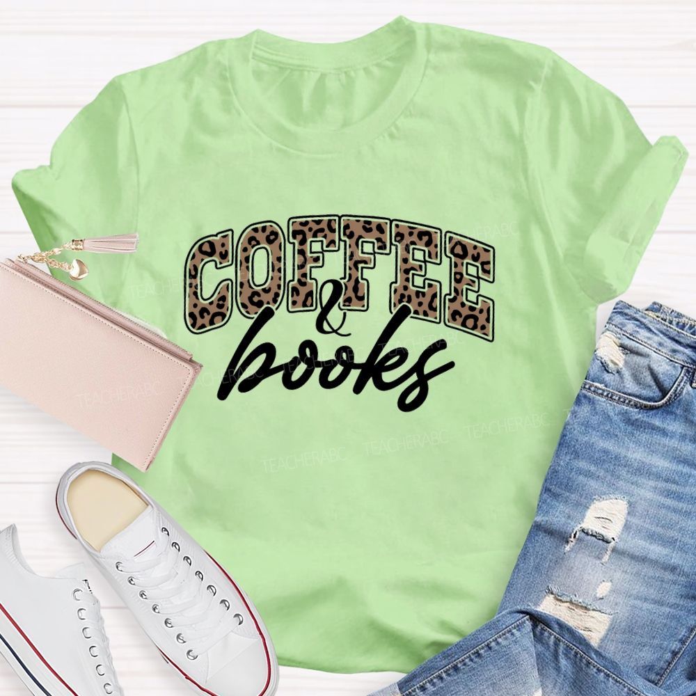 Coffee And Book Leopard Letter Teacher T-Shirt
