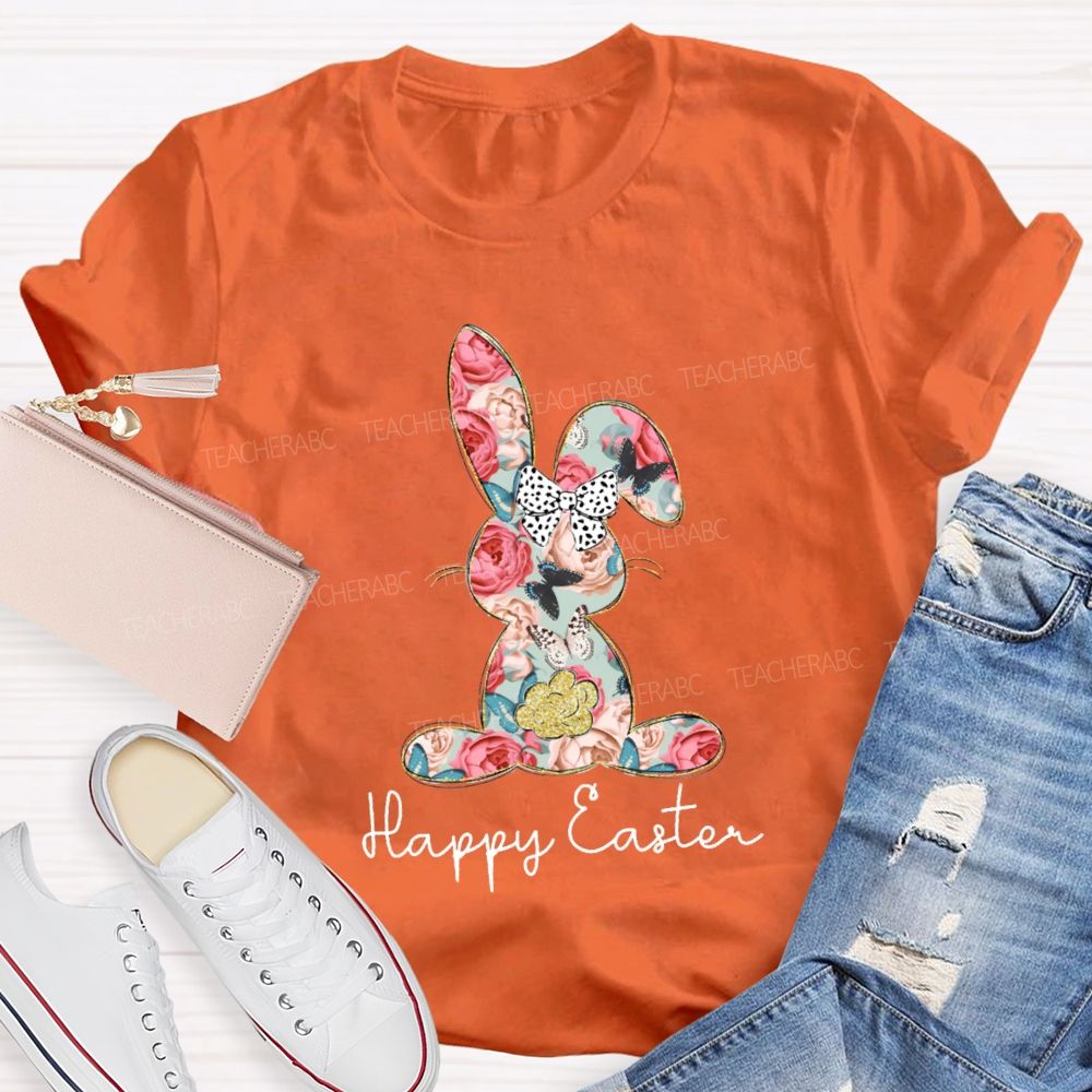 Happy Easter Bunny Flower Bow Teacher T-shirt