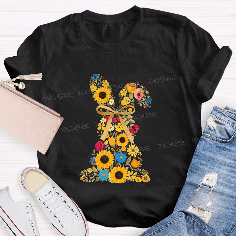 Floral Bunny Spring Is For Stories Teacher T-shirt