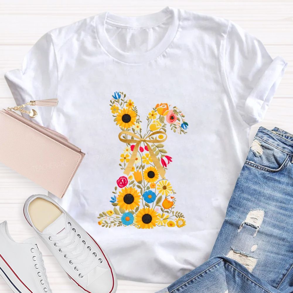 Floral Bunny Spring Is For Stories Teacher T-shirt