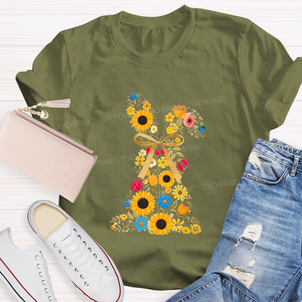 Floral Bunny Spring Is For Stories Teacher T-shirt