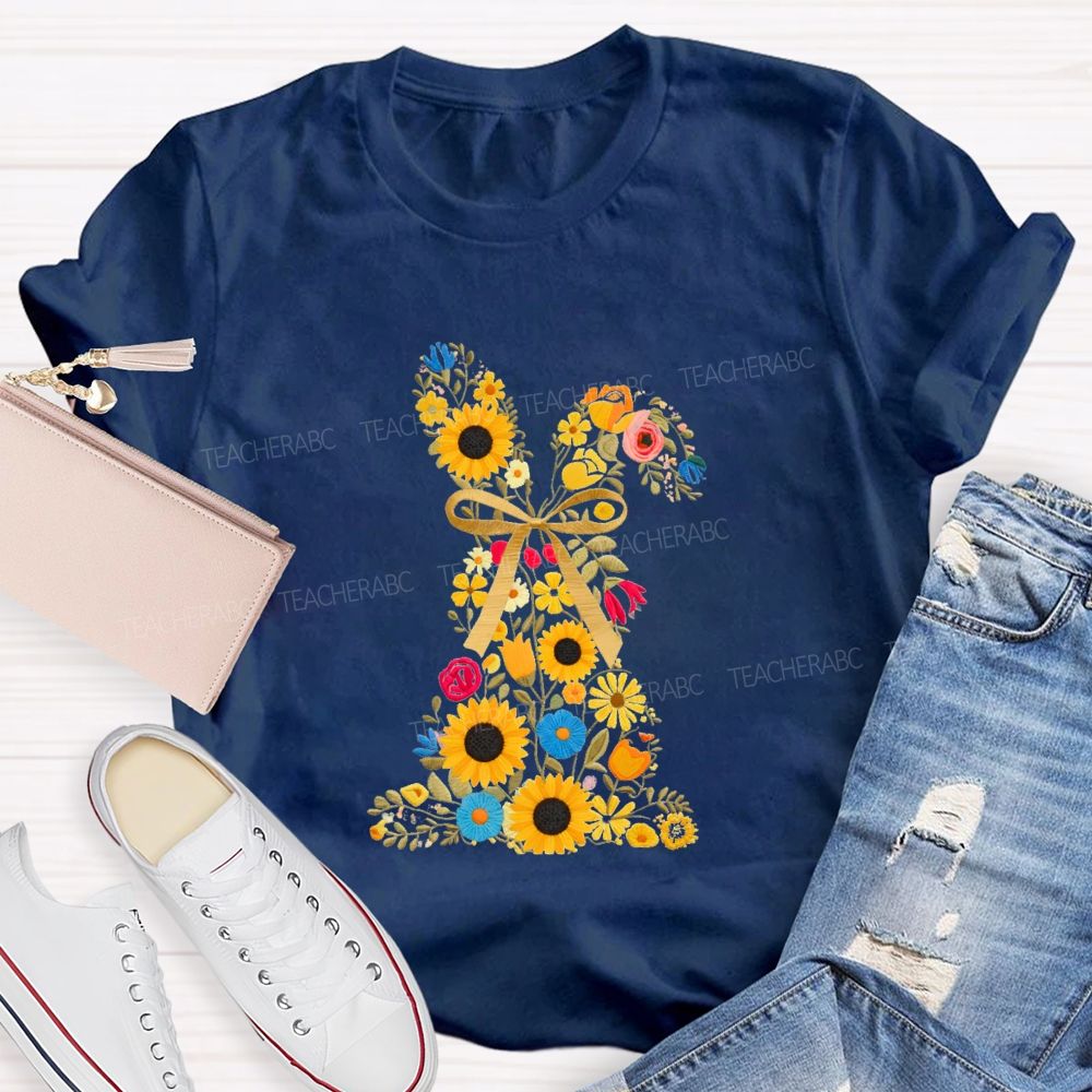 Floral Bunny Spring Is For Stories Teacher T-shirt