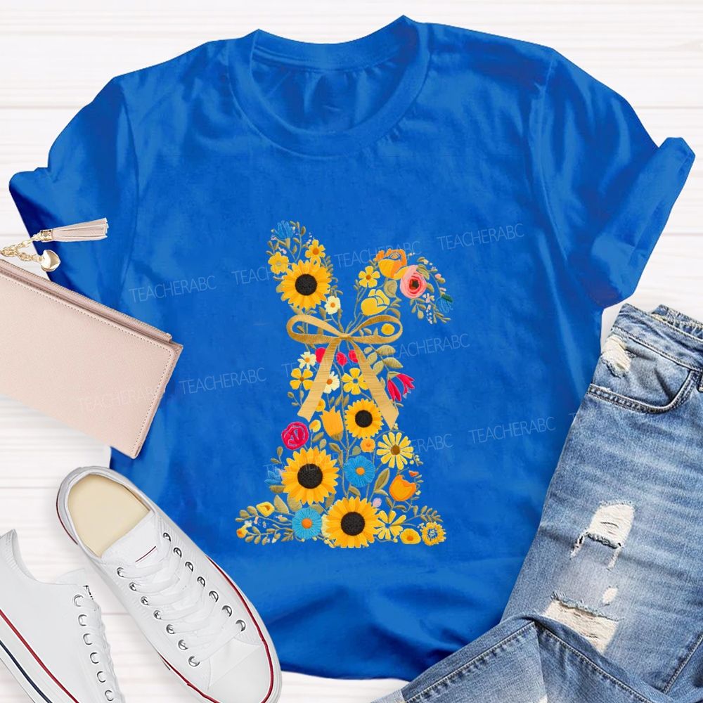Floral Bunny Spring Is For Stories Teacher T-shirt