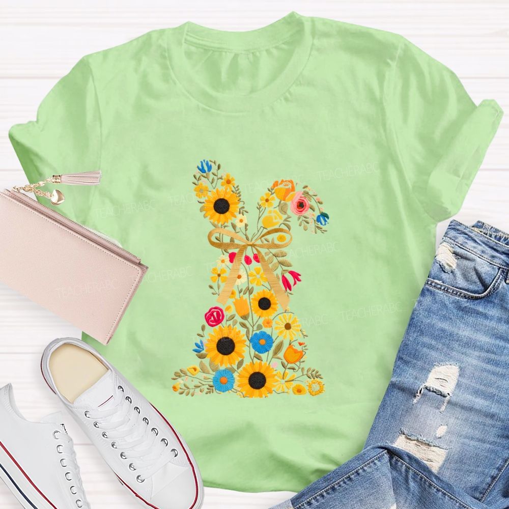 Floral Bunny Spring Is For Stories Teacher T-shirt