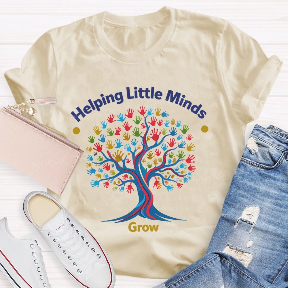 Helping Little Minds Grow Handprint Tree  Teacher T-shirt