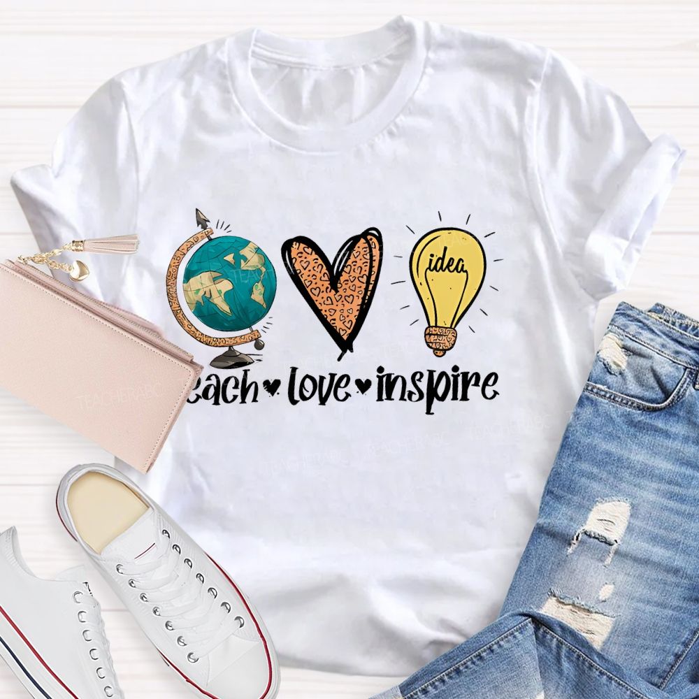 Teach Love Inspire  Letters Globe  Teacher T-shirt