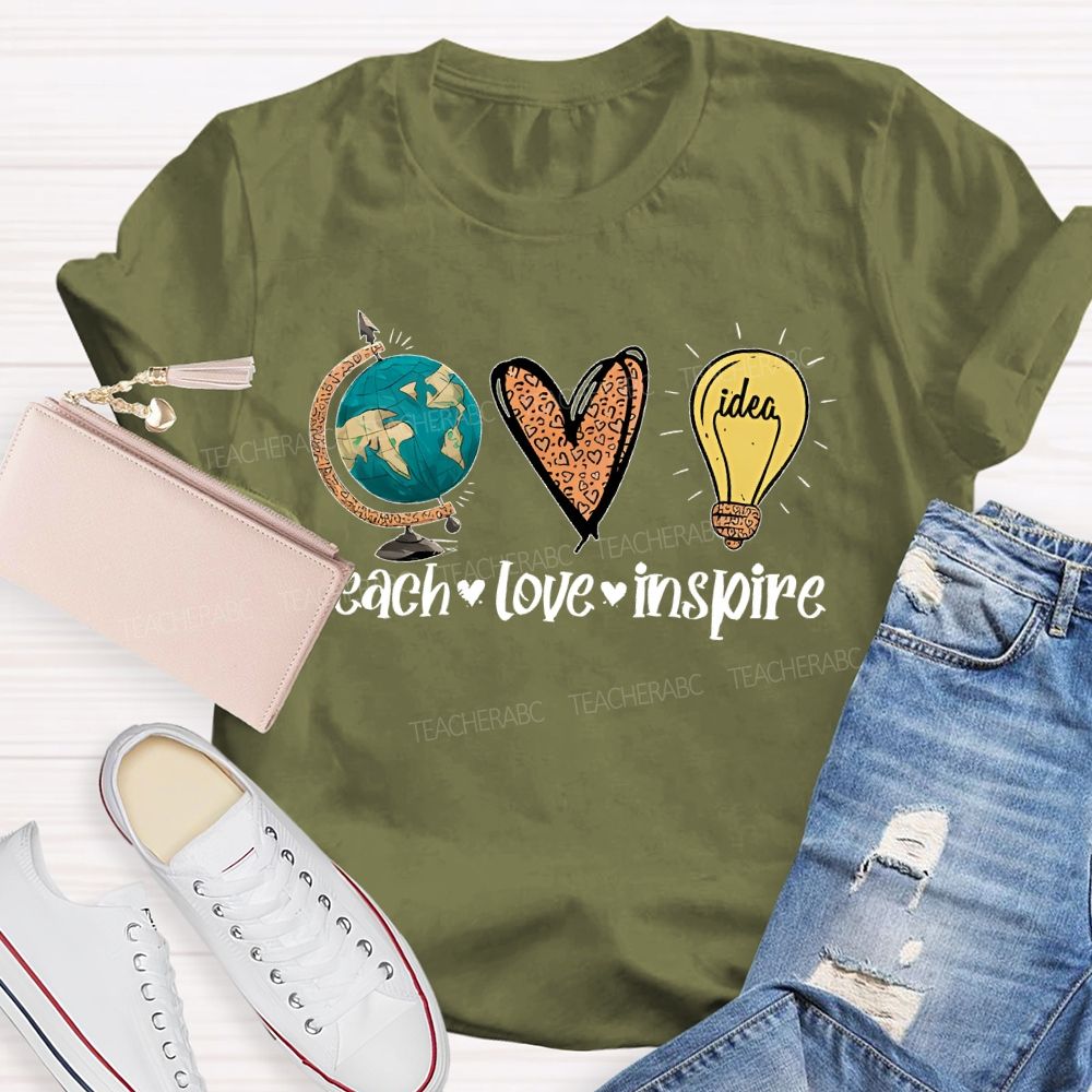 Teach Love Inspire  Letters Globe  Teacher T-shirt