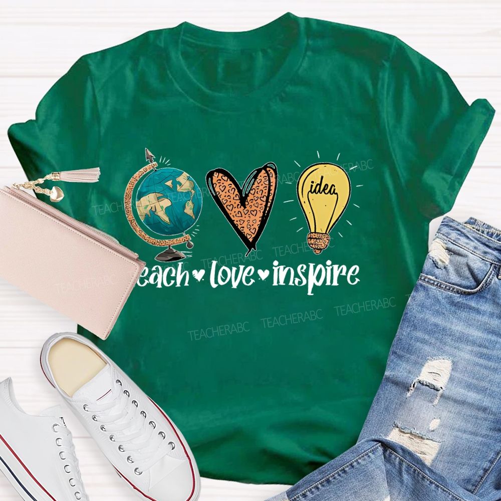 Teach Love Inspire  Letters Globe  Teacher T-shirt