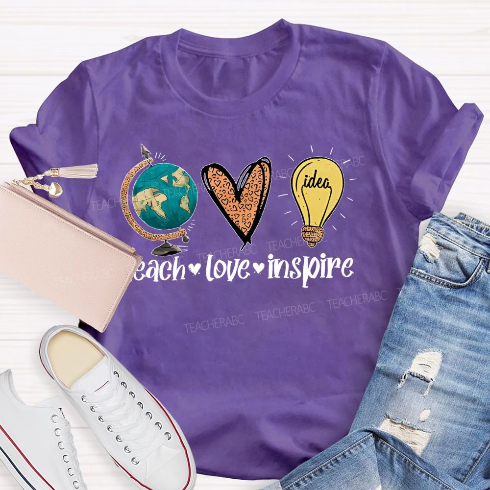 Teach Love Inspire  Letters Globe  Teacher T-shirt