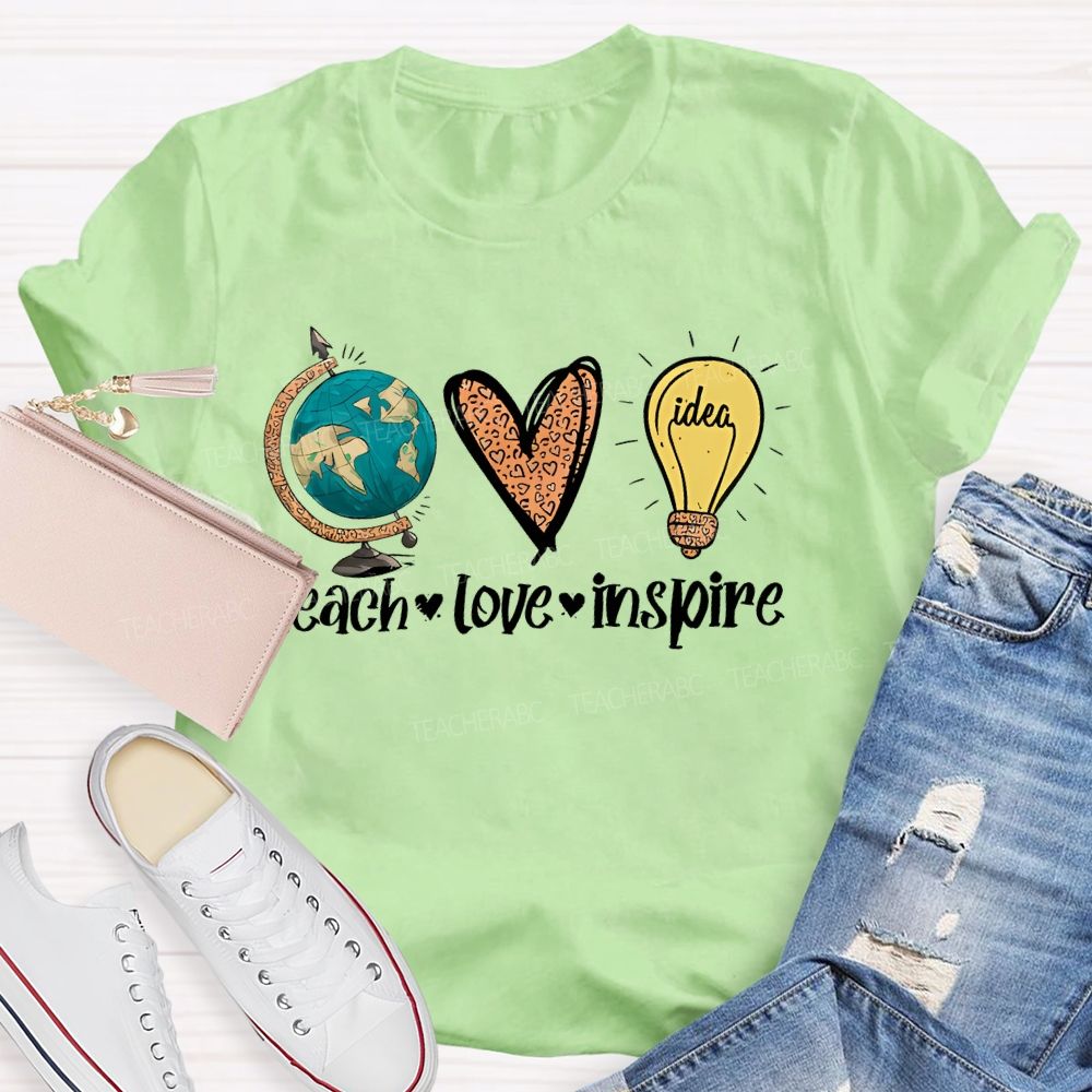 Teach Love Inspire  Letters Globe  Teacher T-shirt
